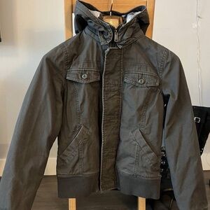 TNA Kids Hooded Jean Jacket in Dark Gray